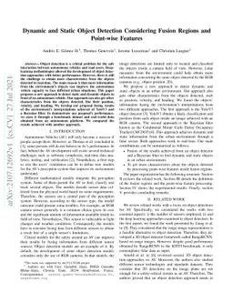 Dynamic and Static Object Detection Considering Fusion Regions and
  Point-wise Features