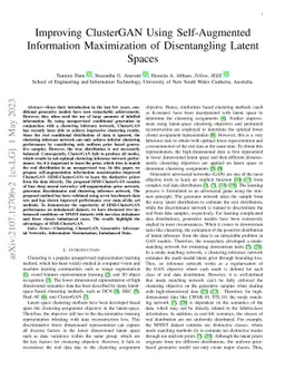 Improving ClusterGAN Using Self-Augmented Information Maximization of
  Disentangling Latent Spaces