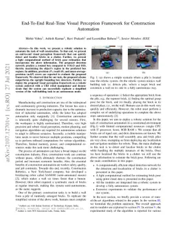 End-To-End Real-Time Visual Perception Framework for Construction
  Automation