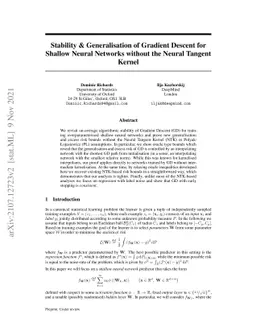 Stability & Generalisation of Gradient Descent for Shallow Neural
  Networks without the Neural Tangent Kernel