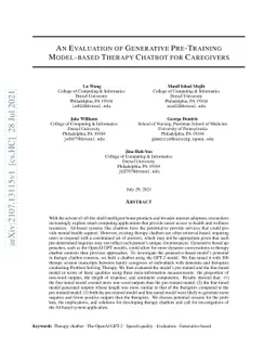 An Evaluation of Generative Pre-Training Model-based Therapy Chatbot for
  Caregivers