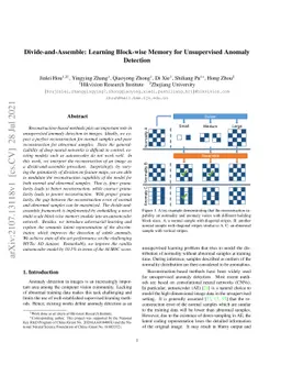 Divide-and-Assemble: Learning Block-wise Memory for Unsupervised Anomaly
  Detection