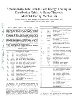 Operationally-Safe Peer-to-Peer Energy Trading in Distribution Grids: A
  Game-Theoretic Market-Clearing Mechanism