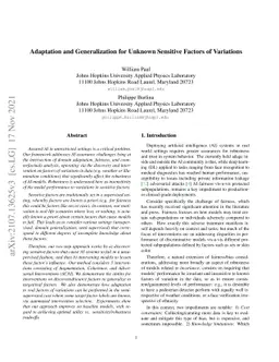 Adaptation and Generalization for Unknown Sensitive Factors of
  Variations