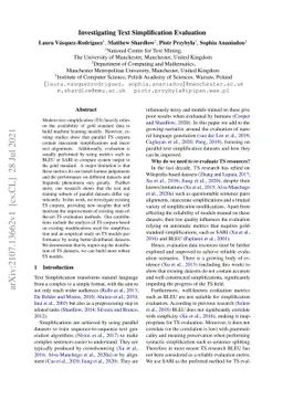 Investigating Text Simplification Evaluation
