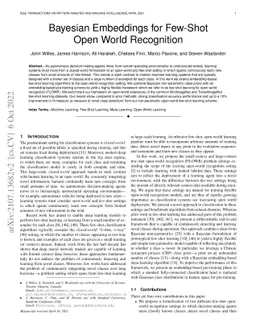 Bayesian Embeddings for Few-Shot Open World Recognition