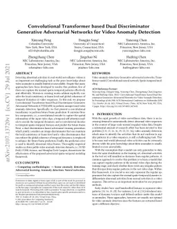 Convolutional Transformer based Dual Discriminator Generative
  Adversarial Networks for Video Anomaly Detection