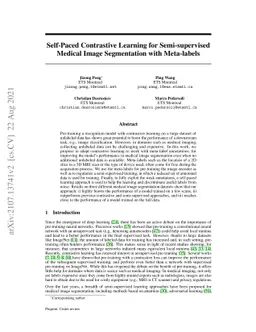 Self-Paced Contrastive Learning for Semi-supervised Medical Image
  Segmentation with Meta-labels