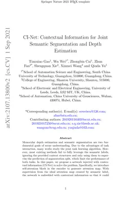 CI-Net: Contextual Information for Joint Semantic Segmentation and Depth
  Estimation