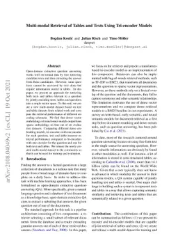 Multi-modal Retrieval of Tables and Texts Using Tri-encoder Models