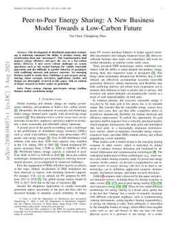 Peer-to-Peer Energy Sharing: A New Business Model Towards a Low-Carbon
  Future