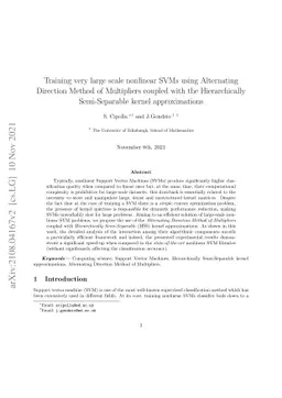 Training very large scale nonlinear SVMs using Alternating Direction
  Method of Multipliers coupled with the Hierarchically Semi-Separable kernel
  approximations