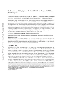 An Autonomous Driving System - Dedicated Vehicle for People with ASD and
  their Caregivers