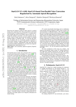 StarGAN-VC+ASR: StarGAN-based Non-Parallel Voice Conversion Regularized
  by Automatic Speech Recognition