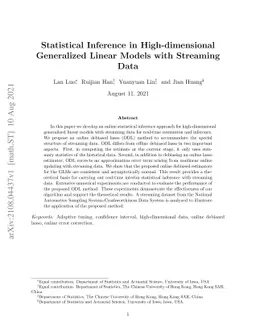 Statistical Inference in High-dimensional Generalized Linear Models with
  Streaming Data
