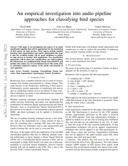 An empirical investigation into audio pipeline approaches for
  classifying bird species