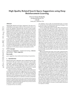 High Quality Related Search Query Suggestions using Deep Reinforcement
  Learning