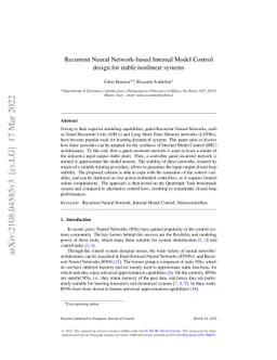 Recurrent Neural Network-based Internal Model Control design for stable
  nonlinear systems