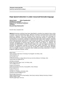 Hope Speech detection in under-resourced Kannada language