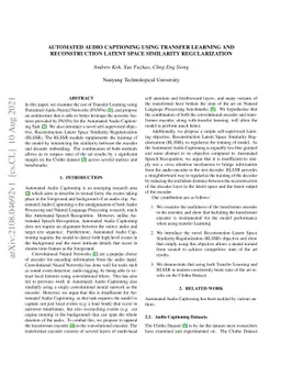 Automated Audio Captioning using Transfer Learning and Reconstruction
  Latent Space Similarity Regularization