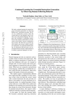 Continual Learning for Grounded Instruction Generation by Observing
  Human Following Behavior