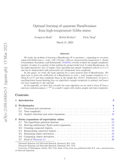 Optimal learning of quantum Hamiltonians from high-temperature Gibbs
  states