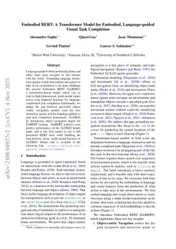 Embodied BERT: A Transformer Model for Embodied, Language-guided Visual
  Task Completion