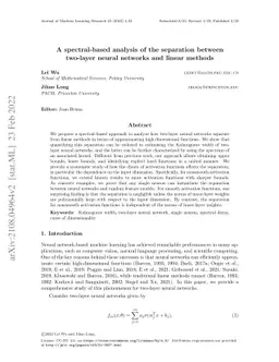 A spectral-based analysis of the separation between two-layer neural
  networks and linear methods