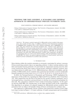 Winning the NIST Contest: A scalable and general approach to
  differentially private synthetic data