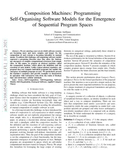 Composition Machines: Programming Self-Organising Software Models for
  the Emergence of Sequential Program Spaces
