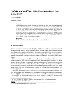 NoFake at CheckThat! 2021: Fake News Detection Using BERT