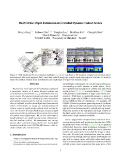 DnD: Dense Depth Estimation in Crowded Dynamic Indoor Scenes