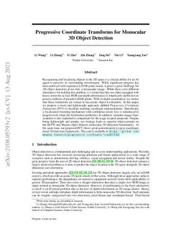 Progressive Coordinate Transforms for Monocular 3D Object Detection