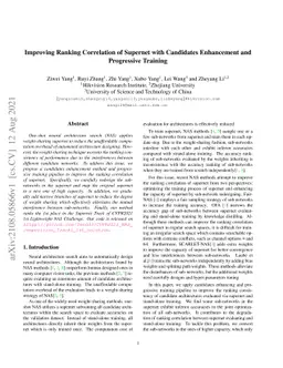 Improving Ranking Correlation of Supernet with Candidates Enhancement
  and Progressive Training
