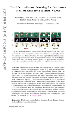 DexMV: Imitation Learning for Dexterous Manipulation from Human Videos