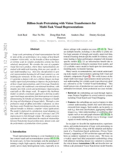 Billion-Scale Pretraining with Vision Transformers for Multi-Task Visual
  Representations