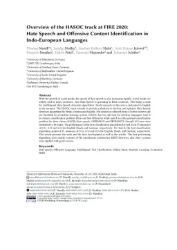 Overview of the HASOC track at FIRE 2020: Hate Speech and Offensive
  Content Identification in Indo-European Languages