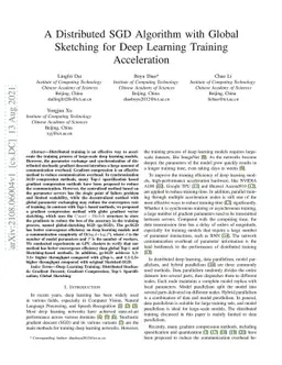 A Distributed SGD Algorithm with Global Sketching for Deep Learning
  Training Acceleration