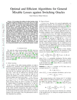Optimal and Efficient Algorithms for General Mixable Losses against
  Switching Oracles