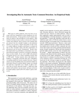 Investigating Bias In Automatic Toxic Comment Detection: An Empirical
  Study