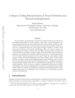A Sparse Coding Interpretation of Neural Networks and Theoretical
  Implications