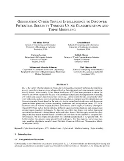Generating Cyber Threat Intelligence to Discover Potential Security
  Threats Using Classification and Topic Modeling