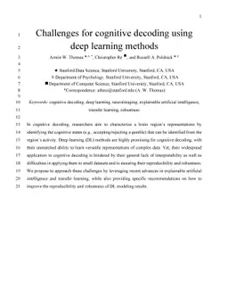 Challenges for cognitive decoding using deep learning methods