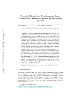 Towards Efficient and Data Agnostic Image Classification Training
  Pipeline for Embedded Systems