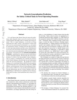 Network Generalization Prediction for Safety Critical Tasks in Novel
  Operating Domains