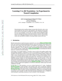 Learning C to x86 Translation: An Experiment in Neural Compilation