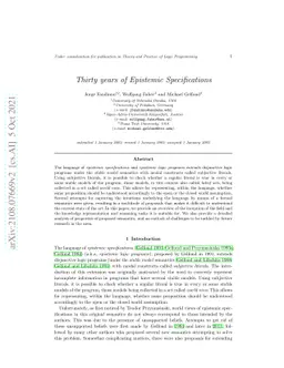 Thirty years of Epistemic Specifications