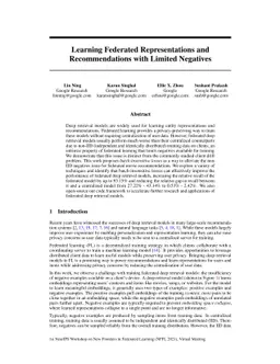Learning Federated Representations and Recommendations with Limited
  Negatives