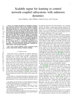 Scalable regret for learning to control network-coupled subsystems with
  unknown dynamics