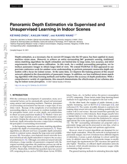 Panoramic Depth Estimation via Supervised and Unsupervised Learning in
  Indoor Scenes